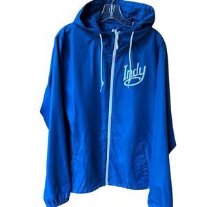 Indy Blue Zip-up Windbreaker Hoodie Rain Jacket L